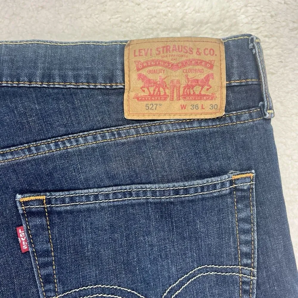 Levi's 527 Slim Bootcut Jeans Mens 36x30‎ Blue Dark Wash Denim Low Rise